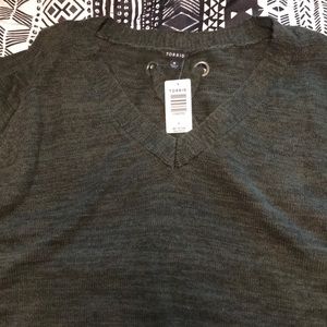 Lace up back cold shoulder sweater!